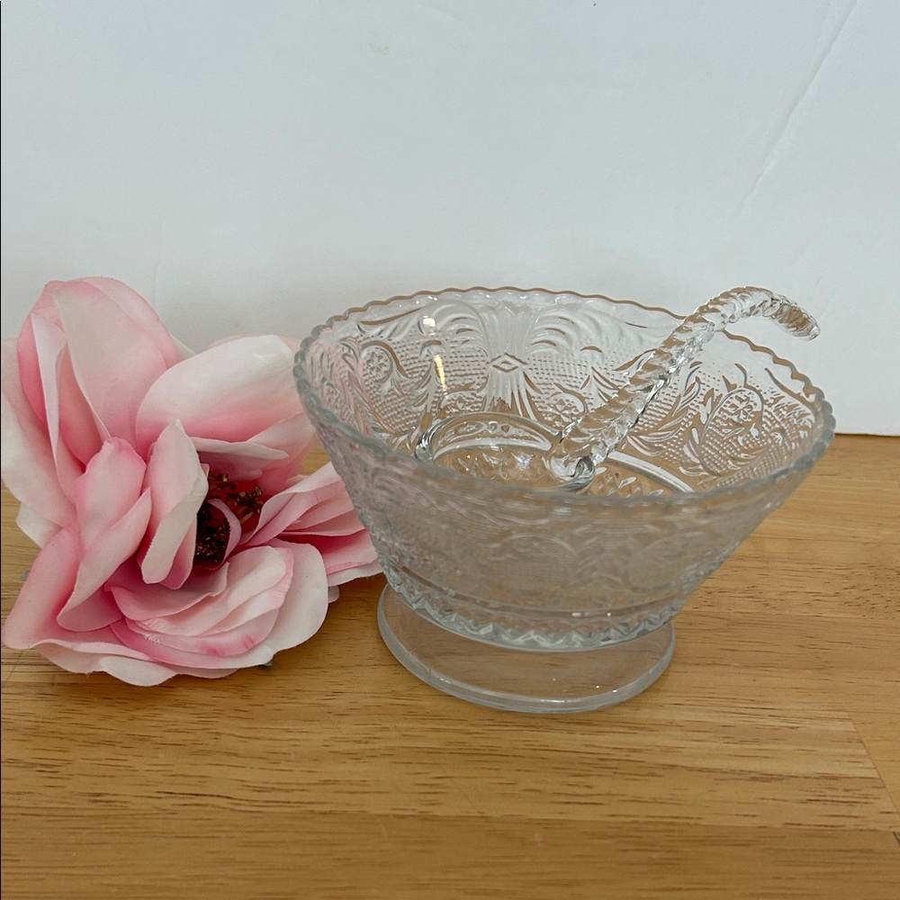 Vintage Duncan & Miller Sandwich Clear (Stem 41) Footed Small Glass Bowl / Ladle